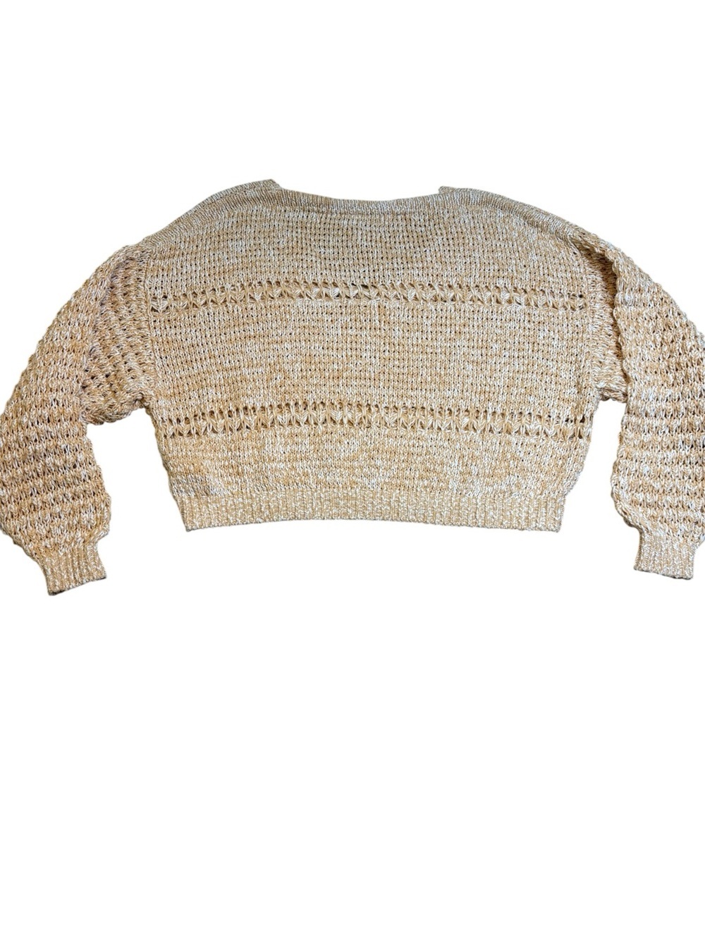 Free People Coconut V-Neck Open Knit Sweater Sandy Combo Tan Cream Small Boho - Picture 4 of 9